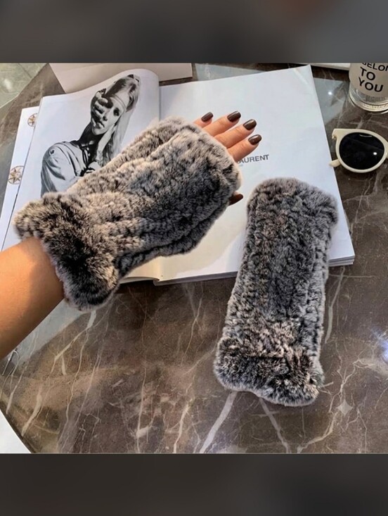 hand made Accessories - Real Rex Rabbit Fur Fingerless Gloves, Soft Women's Winter Mittens